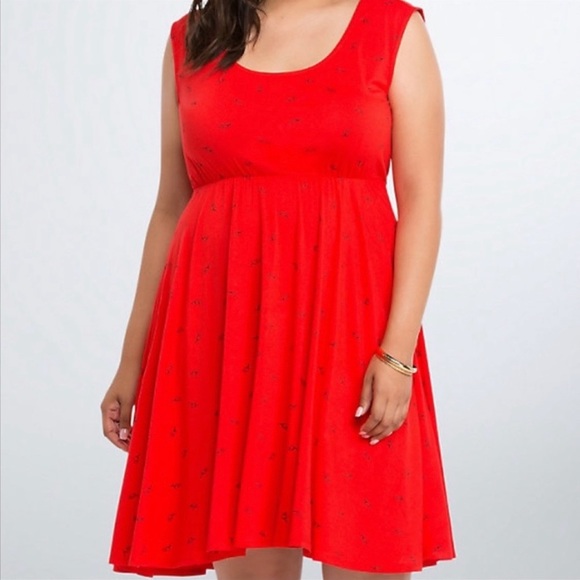 torrid Dresses & Skirts - Torrid Red Eyeglass Print Cap Sleeves Skater Dress Keyhole Back Plus Size 2X